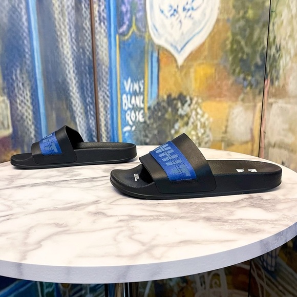 Off-White Industrial Belt Slide Sandals Black Blue Logo Size 39 GUC main image 4